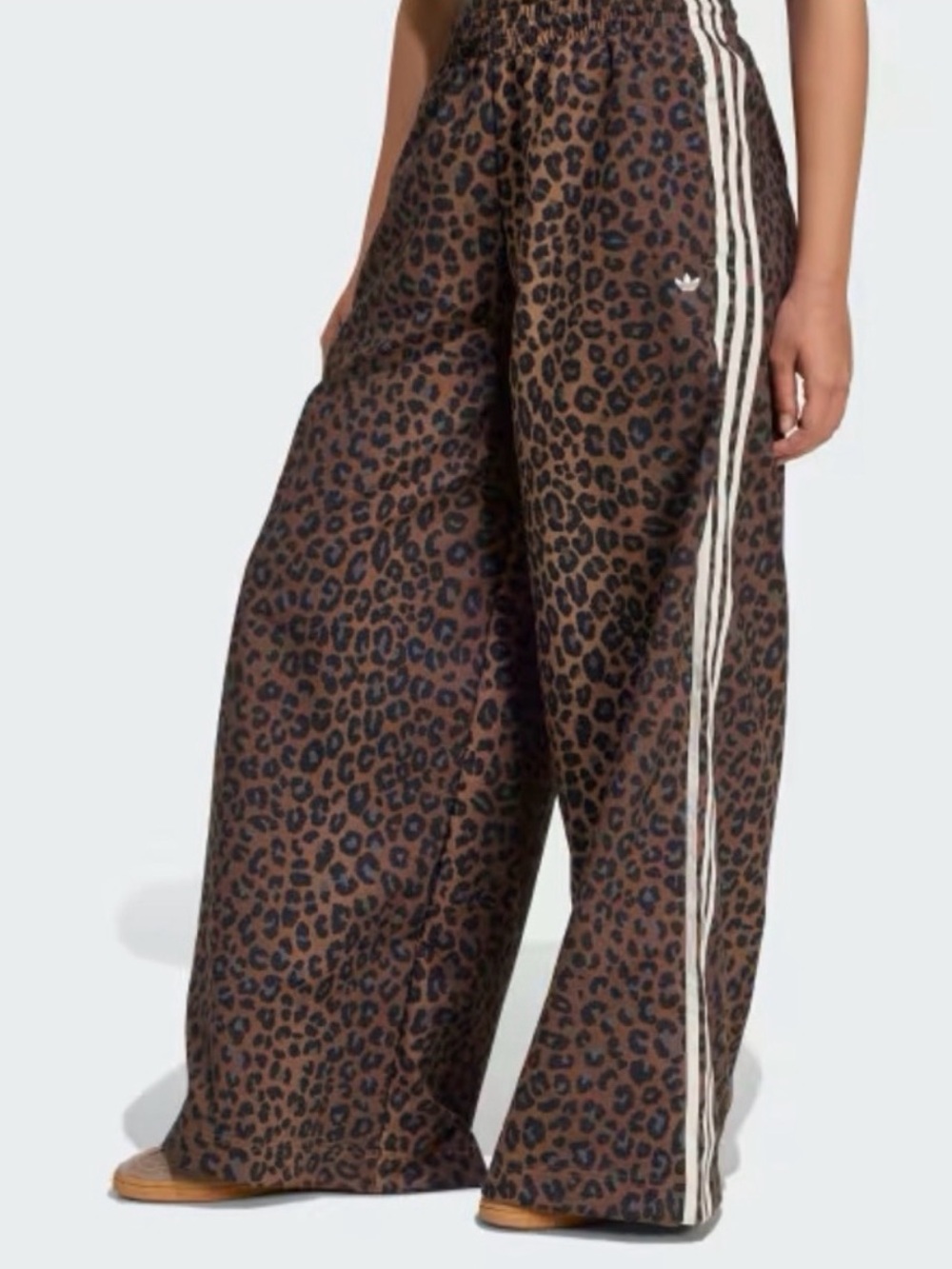 Adidas Wide-Leg Oversized Leopard Print Track Pants in Brown and Black